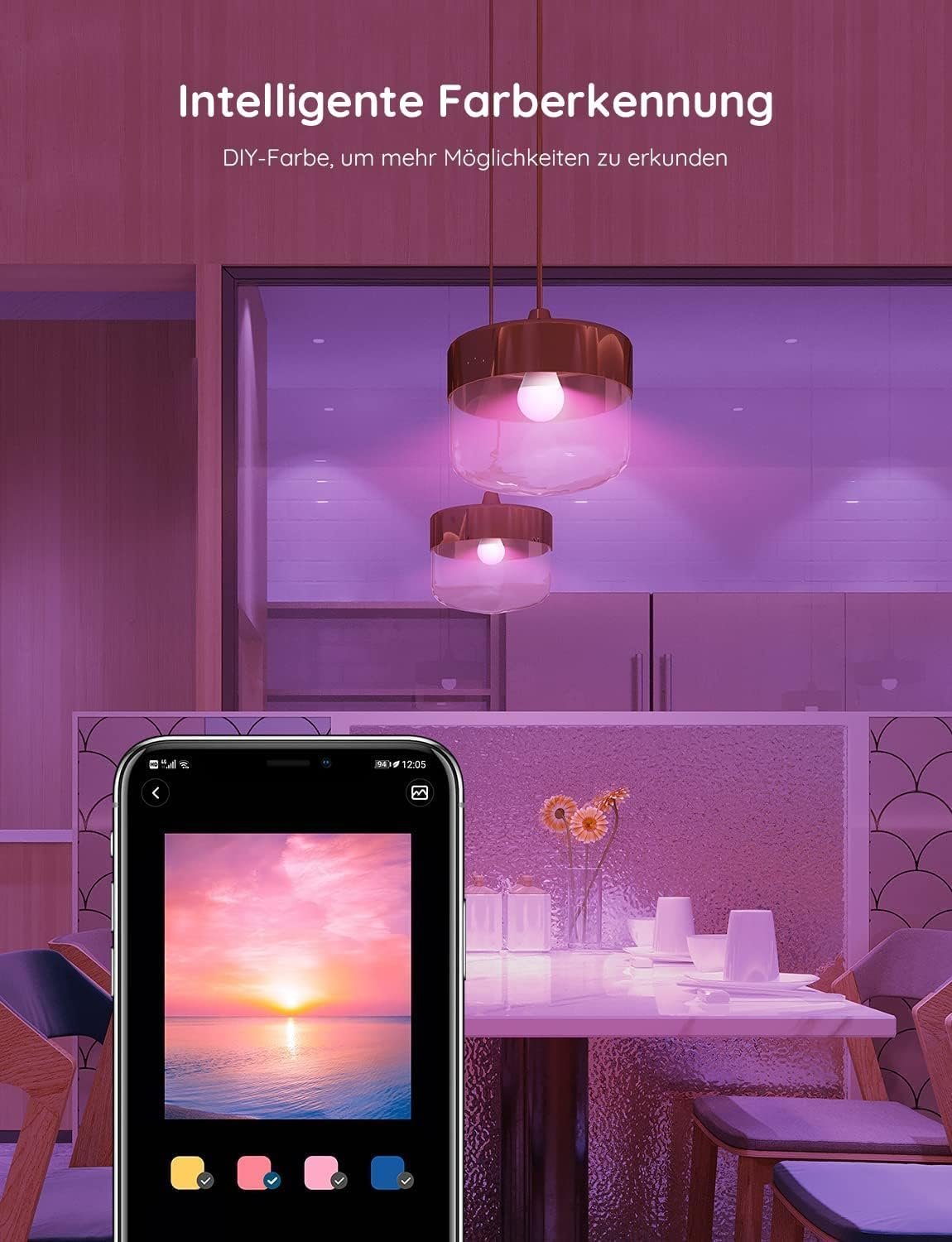 Govee Smart Glühbirne E27, Wlan Lampe Rgbww Dimmbare Mit 16 Milles Farben, Smart Bulb Muiksync, 54 Szenen, App und Sprachsteuerung, LED Lampe Funktionierer Mit Alexa Google Assistent, 1 Stücker – Bild 2