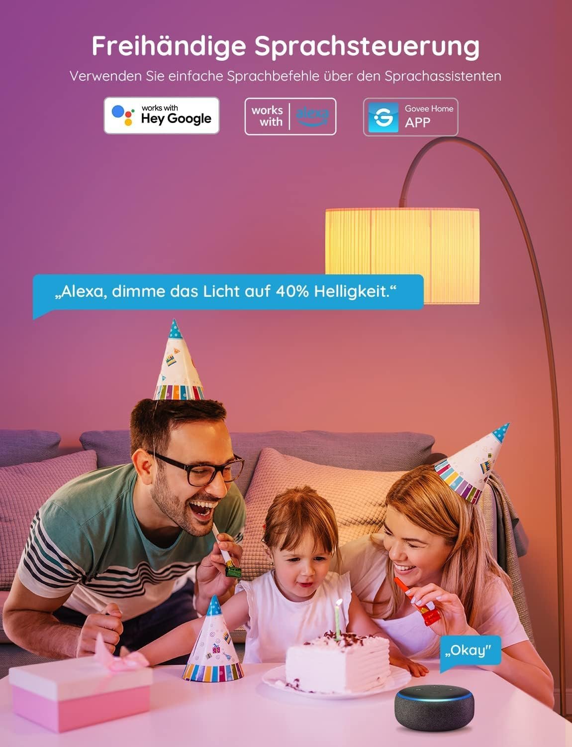 Govee Smart Glühbirne E27, Wlan Lampe Rgbww Dimmbare Mit 16 Milles Farben, Smart Bulb Muiksync, 54 Szenen, App und Sprachsteuerung, LED Lampe Funktionierer Mit Alexa Google Assistent, 1 Stücker – Bild 7