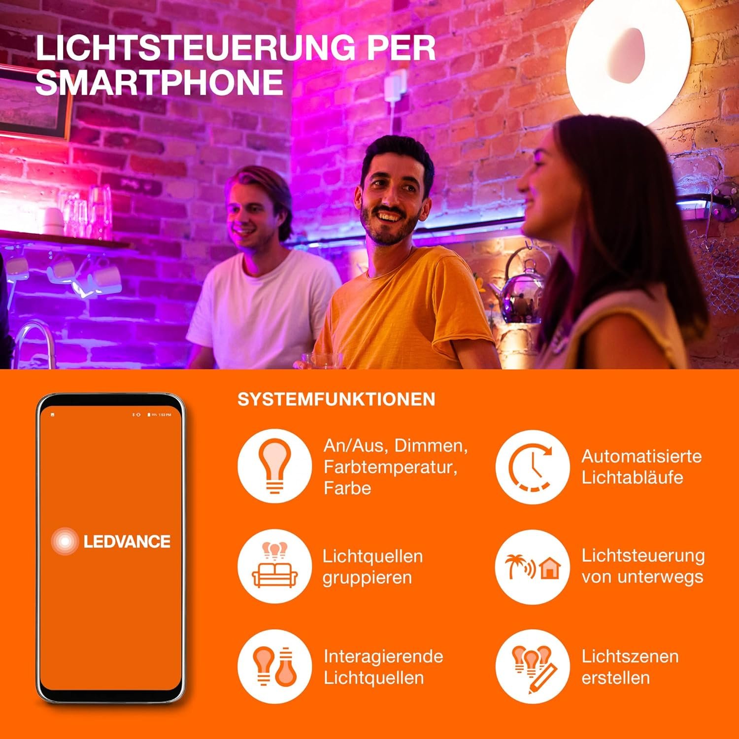 Ledvance Smarte LED-Lampe MIT WiFi Technologie, Sockel E27, Dimmbar, Warmweiß (2700 K), Ersetzt Glückampen MIT 100 W, Smart+ WiFi Classic Dimmable, 1ER-Pack – Bild 7