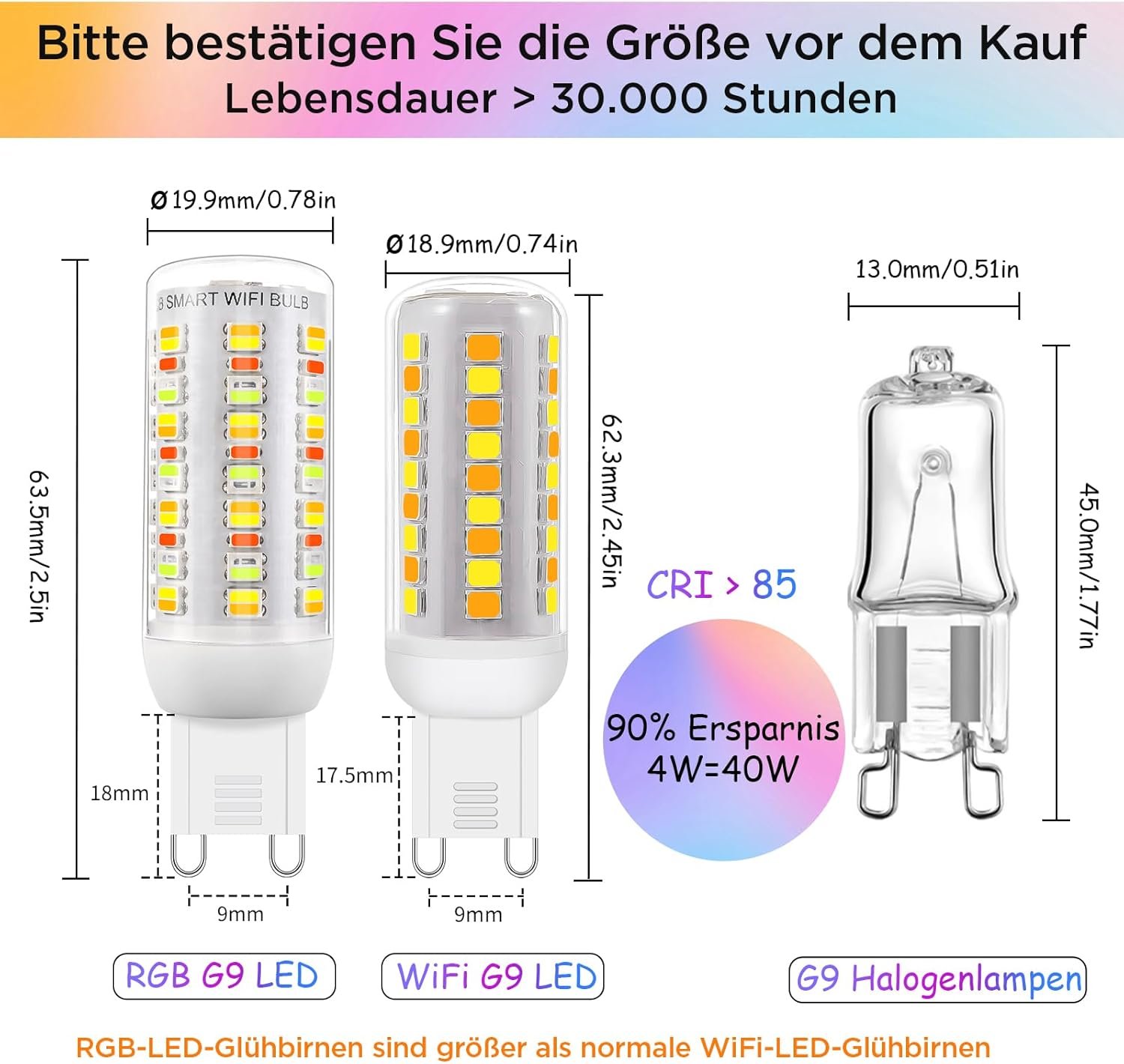 Wi-Fi RGBCW Smart G9 LED Lampen, Kompatibel mit Alexa /Google Home, AC 230V Mehrfarbary Dimmbare, 2700K-6500K, Helligkeit Einstellbar 1%-100%, 4W, 400LM, MIT MUSIKSYNCHRONISIATION LED LED LED Glüsbarne, 2er Pack – Bild 3