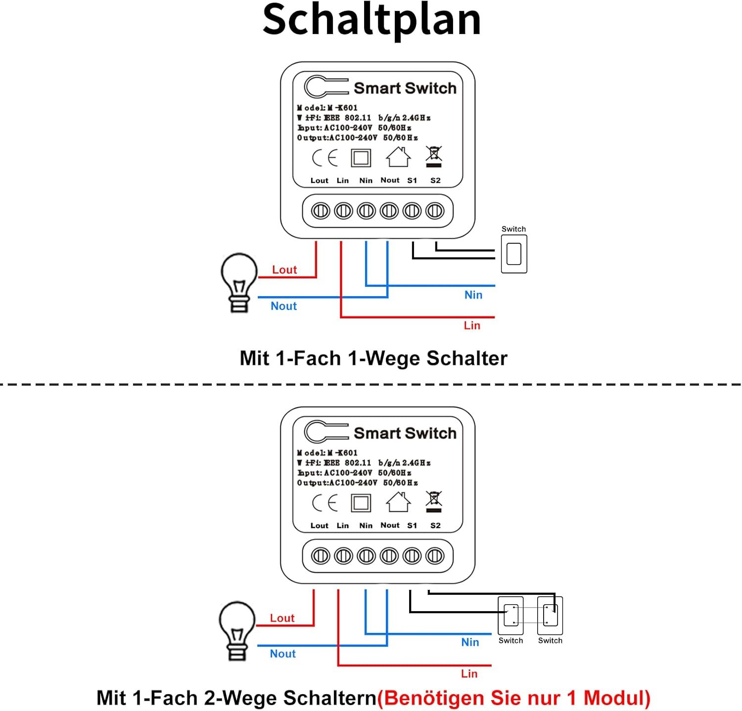 4 PCs Cnbingo Smart Lichtschalter Modul 1 WEG/2 WEGE, MINI DIY WLAN SCHAGER PASST PASSTER INDERN WANDSCHAGER, Smart Switch Kompatibel MIT Alexa Echo, Google Home, Smart Life, Neutralleiter Erforderlich – Bild 3