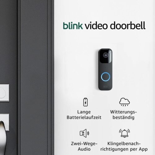 Blink Videotürklingel (Video-Türklingel), Lange Batterielaufzeit, Gegenspechfunkion, Selbstinstallation, HD-Video, Bewegungserfassung, App-Benachrichtungen bei Klingeln, Alexa-Kompatibel (Schwarz)