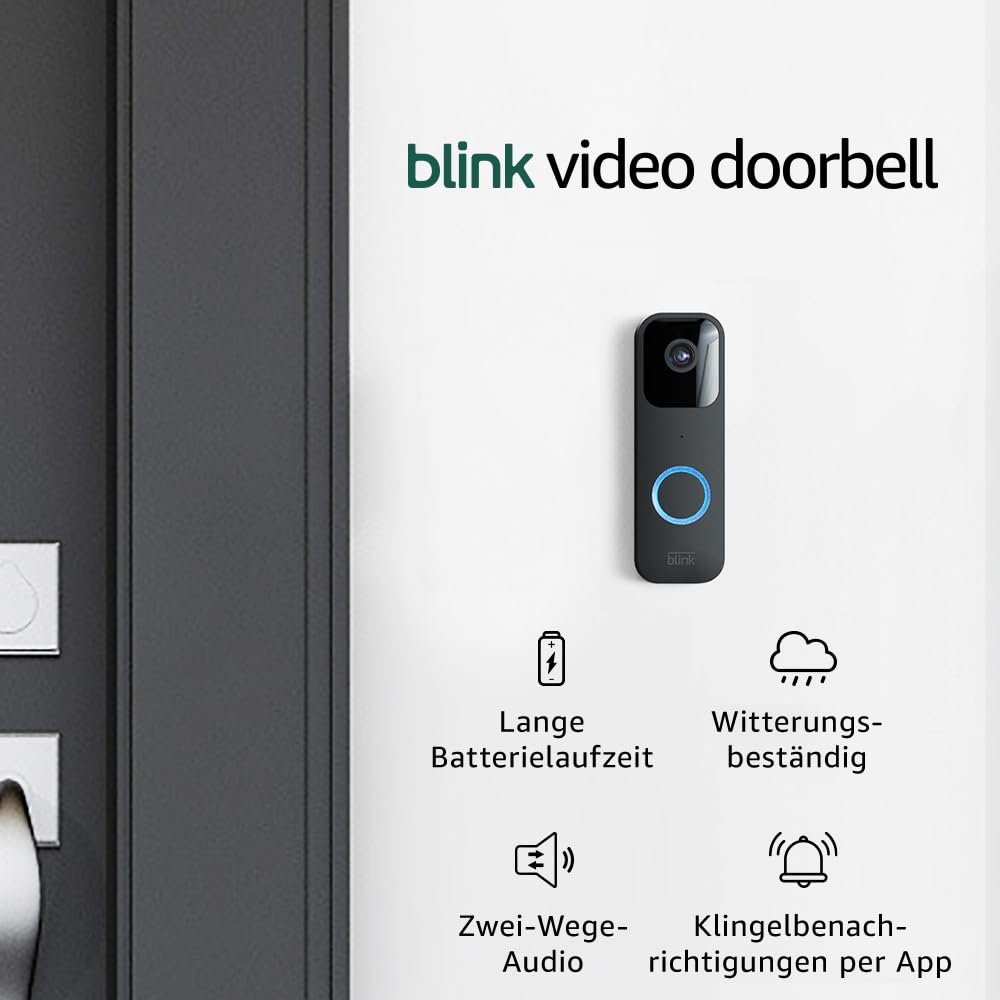 Blink Videotürklingel (Video-Türklingel), Lange Batterielaufzeit, Gegenspechfunkion, Selbstinstallation, HD-Video, Bewegungserfassung, App-Benachrichtungen bei Klingeln, Alexa-Kompatibel (Schwarz)