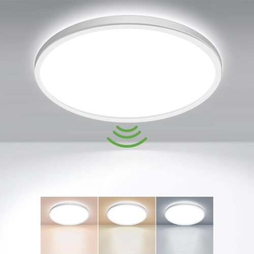 Zemty Led Deckenlampe mit Bewegungsmelder, 23 cm 18W Rund Flach Deckenleuchte Bewegungssor Innen, Warmweil/Neutralweiß/Kaltwei Lampe für