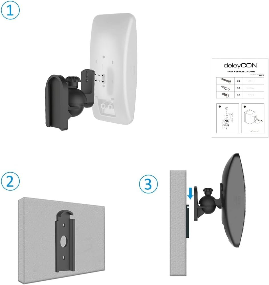 DEPEYCON 4x Universal Lautspecher Wandhalterung Halterung Köpfen Halter Schwenkbar + Neigbar bis 3,5 kg Decknetz + Wandmontage - Schwarz – Bild 5