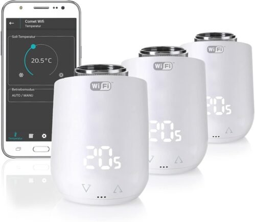 Eurotronischer 700200 Comet WiFi 2021 Heizkörperthermostat (Heizen pro Wlan, MIT Alexa Kompatibel, Heizkost Sparen, Raumtemperatur von Unterwegs Regulieren, Smart Home Zubehör 3er Bunde)