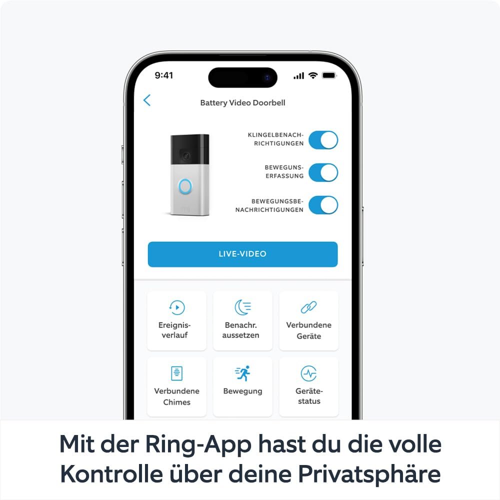 Ring Akku-VideoTürklingel (Batterie-Video-Türklingel) (2024) | Wlan-videotürklingel-sicherhema, selbstinstallation (in 5 minuten) | MIT EINGAUTEM AKKU I Privatsphät-Einstellungs – Bild 5