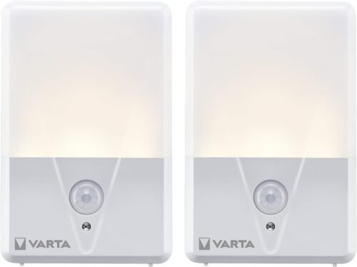 Varta nachtlich mit Bewegungssensor LED, 2 STÜCK, UNTRECKT, Motion Sensor Night Light Twin Pack, Läuft MIT 3x AAA Batterien, Einfache -Installation, Automatische Abschaltungung