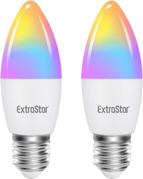Extrastar Smart LED Kerze Lampe E27, 6W Guhbirne 2700-6500K Dimmbar Birne 16 Milles, auf Nur 2,4 GHz Netzwerk, Kompatibel MIT mit Alexa und Google Home, 2 Stückk