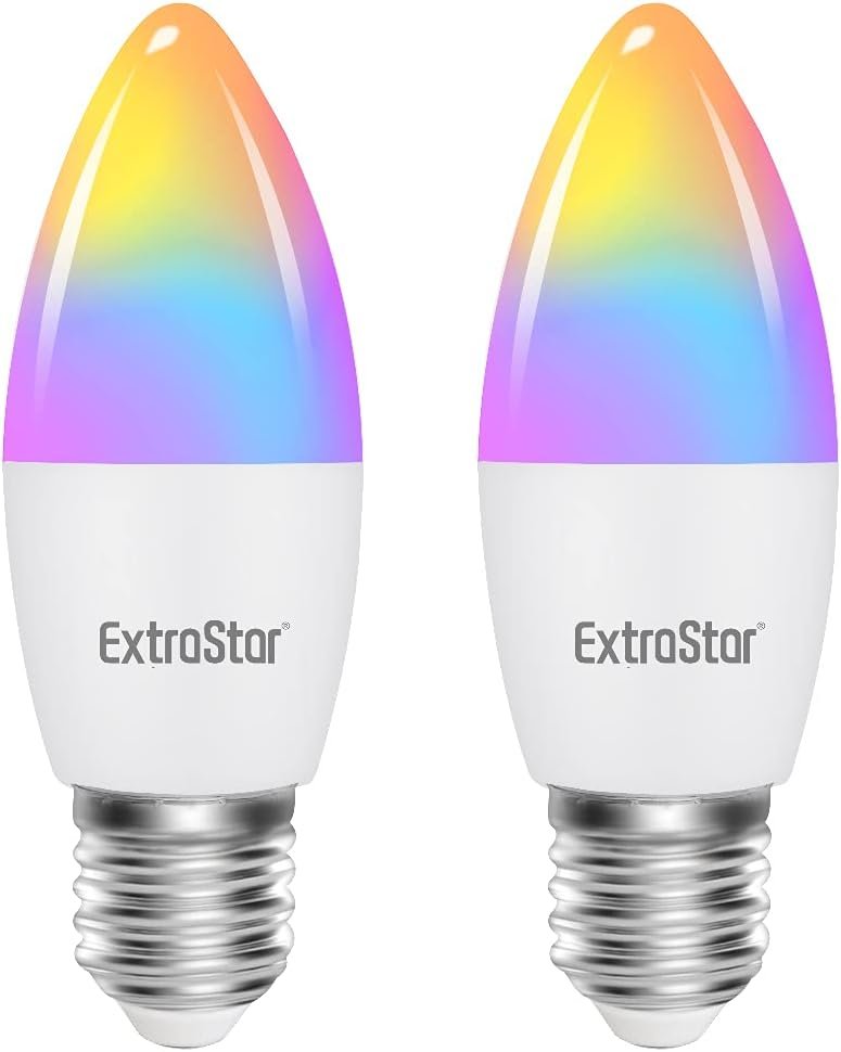 Extrastar Smart LED Kerze Lampe E27, 6W Guhbirne 2700-6500K Dimmbar Birne 16 Milles, auf Nur 2,4 GHz Netzwerk, Kompatibel MIT mit Alexa und Google Home, 2 Stückk