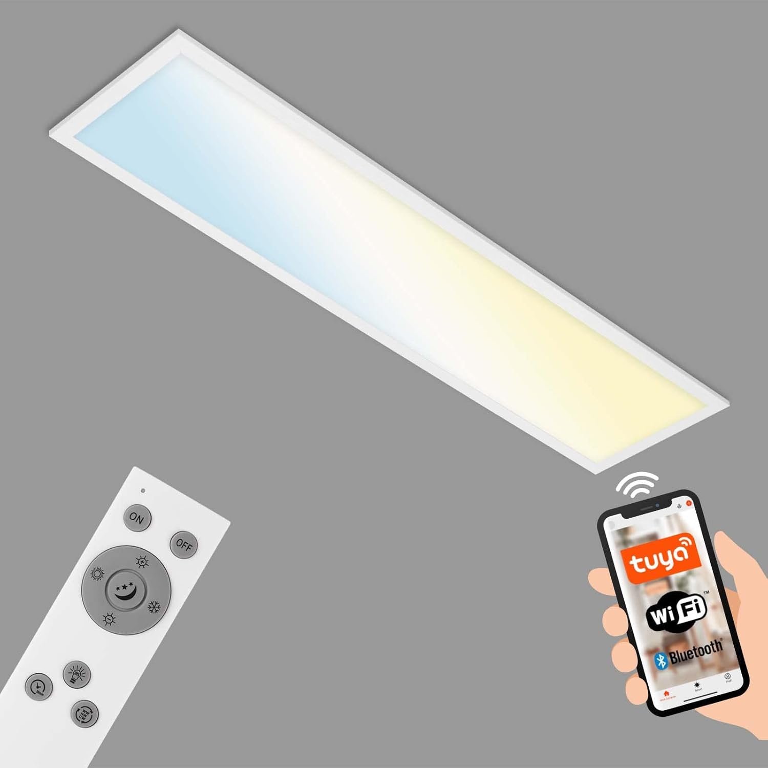 BRILONER - LED Deckenlampe Flach Smart Home, FunktionTerert MIT Alexa, Einstellbar von Warmweiß bis Kaltwei, Lampe, Deckenleuchte, LED -Panel, Wohnzimmerlampe, Schlafzimmerlampe, 100x2x6,6 CM, Wiß, Wiß, Wiß