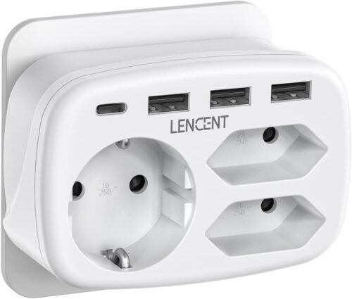 Lencent USB Steckdose 7 in 1 Mehrfachsteckdose steckdosenadapter, 3 fach doppel euro und 1 schuko Mehrfachstecker MIT 3 USB und USB-C ANCHLUSS, Doppelstecker für Steckdose, Polykarbonat