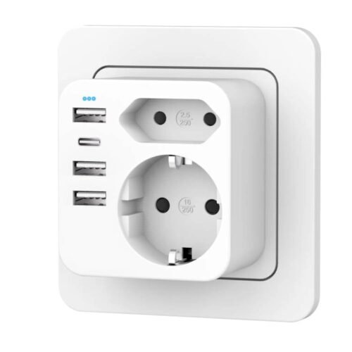 Mehrfachsteckdose MIT 4 USB Netzstecker, Doppelstecker für USB -Steckdose, Mehrfachstecker für USB -Steckdose und USB C Adapter, Wandladegerät, Steckdosenleiste (Weiß)