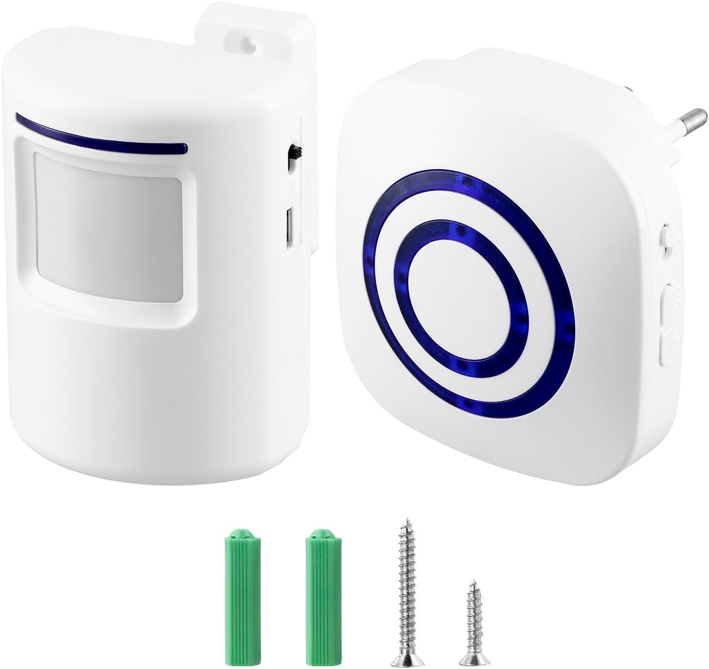 Qwork® Kabelloser Diegangsmelder MIT 38 Klingeltönen, 1 Pir-Bewegungssensor-Detektor und 1 Empfängger, Funkalarmanlage für Laden, Wohnmobil, Zuhause, Garage