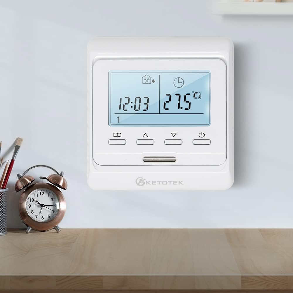 Ketotek Digital Thermostat fussbodenheizung elektisch programmierbar unterputz Mit Fuhler AC 230V 16A, Raumthermostat Elektiertisch Fußbodenheizung Regler Weiß – Bild 3