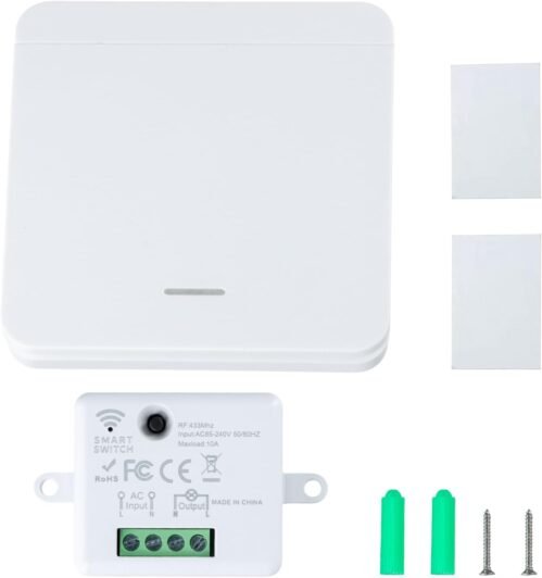 Funkschalter Licht Set Funk Lichtschalter MIT Empfängger Keine Keine Verkabelung Erforderlich, Lichtschalter Set Badschalter Einfache Installation für Lampe und Licht