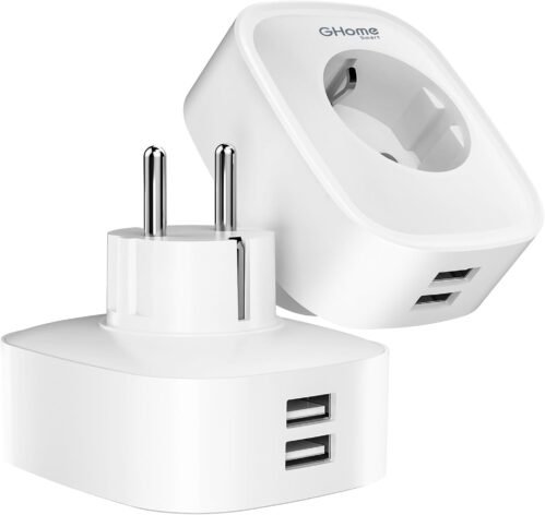 Ghome Smart Steckdose MIT USB 16A, 2er Pack Alexa Steckdose Misst Den Stromverbrauch, Wlan Steckdose Funktionieren mit Alexa, Google Home, WiFi Smart Plug MIT Fernsteuerung, Sprachsteuerung und Zeitplan