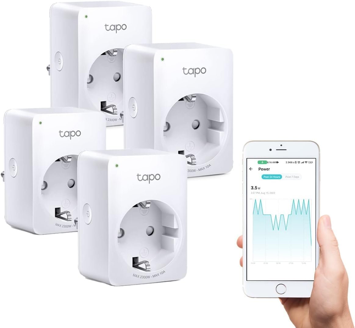 TP-Link Tapo Smart Wlan Steckdose Tapo P110 MIT Energieverbrauchsmesser, Smart Home Alexa Steckdose, FunktionTerert MIT Alexa, Google Home, Sprachsteuerung, Fernzuf, Mini, 4 Pack