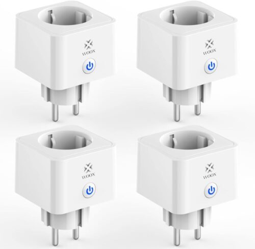 Woox Alexa Steckdose 4 Stückk, Wlan Steckdose 16a mit Stromverbrauch Messen, Smart Plug Tüv Geprft, Fernbedienung & Sprachsteuerung MIT Alexa/Google Home Kompatibel, Zeischaltuhr, NUR 2,4 GHZ WiFi WiFi