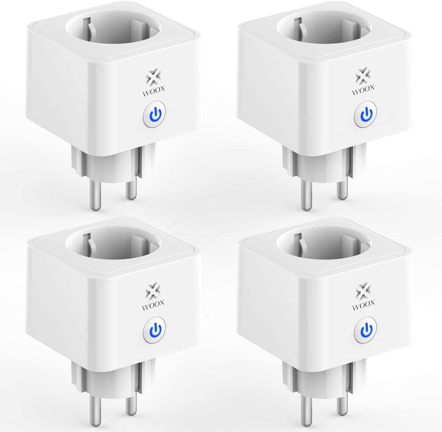 Woox Alexa Steckdose 4 Stückk, Wlan Steckdose 16a mit Stromverbrauch Messen, Smart Plug Tüv Geprft, Fernbedienung & Sprachsteuerung MIT Alexa/Google Home Kompatibel, Zeischaltuhr, NUR 2,4 GHZ WiFi WiFi