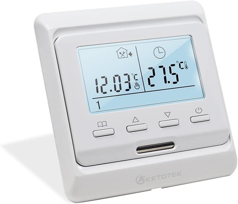 Ketotek Digital Thermostat fussbodenheizung elektisch programmierbar unterputz Mit Fuhler AC 230V 16A, Raumthermostat Elektiertisch Fußbodenheizung Regler Weiß – Bild 2