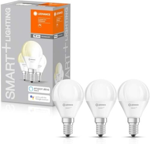 Ledvance Smarte LED-Lampe MIT WiFi Technologie, Sockel E14, Dimmbar, Warmweiß (2700 K), Ersetzt Glühlampen MIT 40 W, Smart+ WiFi Mini-Brampe dimmbar, 3er-Pack
