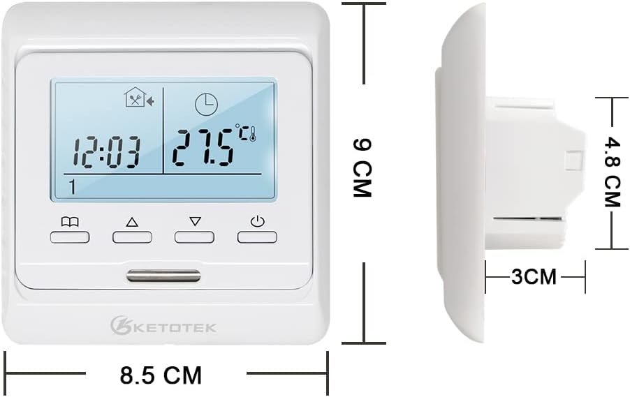 Ketotek Digital Thermostat fussbodenheizung elektisch programmierbar unterputz Mit Fuhler AC 230V 16A, Raumthermostat Elektiertisch Fußbodenheizung Regler Weiß – Bild 7
