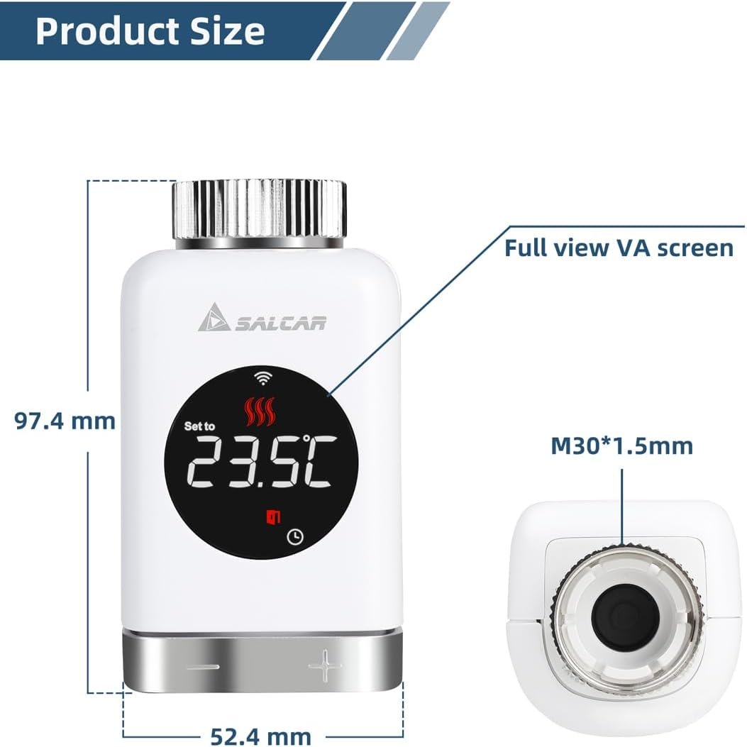 Salcar Heizkörperthermostat TRV801W Thermostat Heizung Smart LCD Wifi Thermostat Kompatibel Mit Amazon Alexa & Google Home Heizungsthermostat Tuya Smartes Heizkörper, Kein Gateway Erforderlich – Bild 6