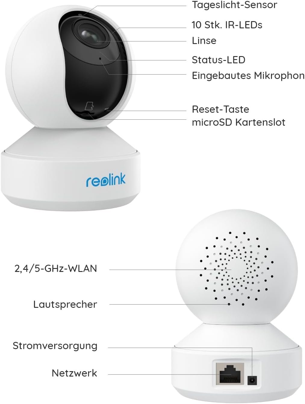Reolink 5MP PTZ WLAN Überwachungskamera Innen, 2,4/5 GHz WiFi Baby Monitor mit Mensch/Haustiererkennung, Auto-Tracking, 3X Optischem Zoom, Heimüberwachungskamera für Ältere Kids, 2-Wege-Audio, E1 Zoom – Bild 12
