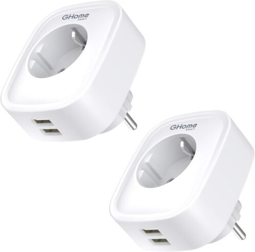 Ghome Smart MIT USB 16A, Wlan Steckdose MIT Stromverbrauch Messen, MIT App Fernsteuerung, Funktionieren MIT Alexa, Google Assistant, Sprachsteuerung und ZeitschaltUhr, 2er Pack, Weiß
