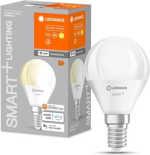 Ledvance Smarte LED-Lampe MIT WiFi Technologie, Sockel E14, Dimmbar, Warmweiß (2700 K), Ersetzt Glühlampen MIT 40 W, Smart+ WiFi Mini Bulb Dimmbar, 1er-Pack