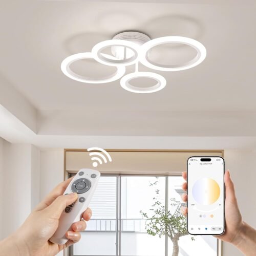 Ruyi moderne LED-Decknleuchte Dimmbar MIT Fernbedienung und Smart App 4 Ring Deckenleuchte 48W 4400LM, Deckenlampe für Wohntzimmer, Schlafzimmer, Küche, Flur, Balkon, Estzimmer, Weiß, 2800-7000k
