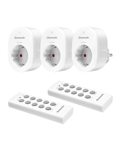 Dewenwils Funksteckdosen MIT Fernbedienung, FunksteckDosenset 2300W, 30m ReichWeit Funksteckdosen für Feiertagsdeko, Programmierbar und Erweiterbar, 3er Steckdosen und 2er Fernbedienung, Weiiß