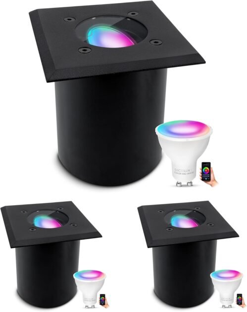 SSC -Luxon 3 Stücke Juavi Bodenleuchte Einbau Aussen Schwarz Kompatibel MIT Smart Sprecher – Außenleuchte Garten MIT Smart Home Gu10 LED