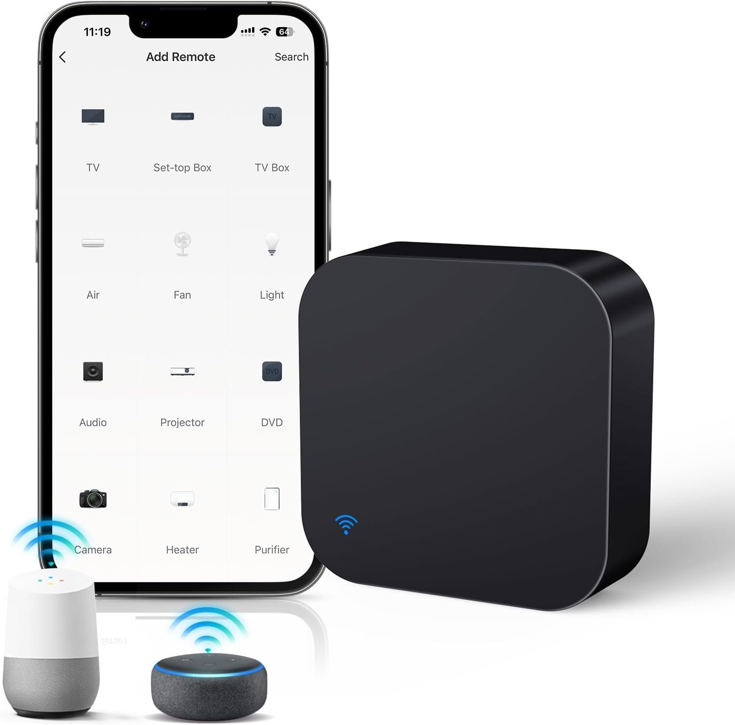 Panamalar Smart ir-fernbedienung für ir & rf geräte, wifi Universal Control Hub Kompatibel Mit Alexa/Timer, Smart-Home AutomatiRierung für TV/Lampe/Klimaanlage/Vorhänge/Ventilator (Black-1PCS)