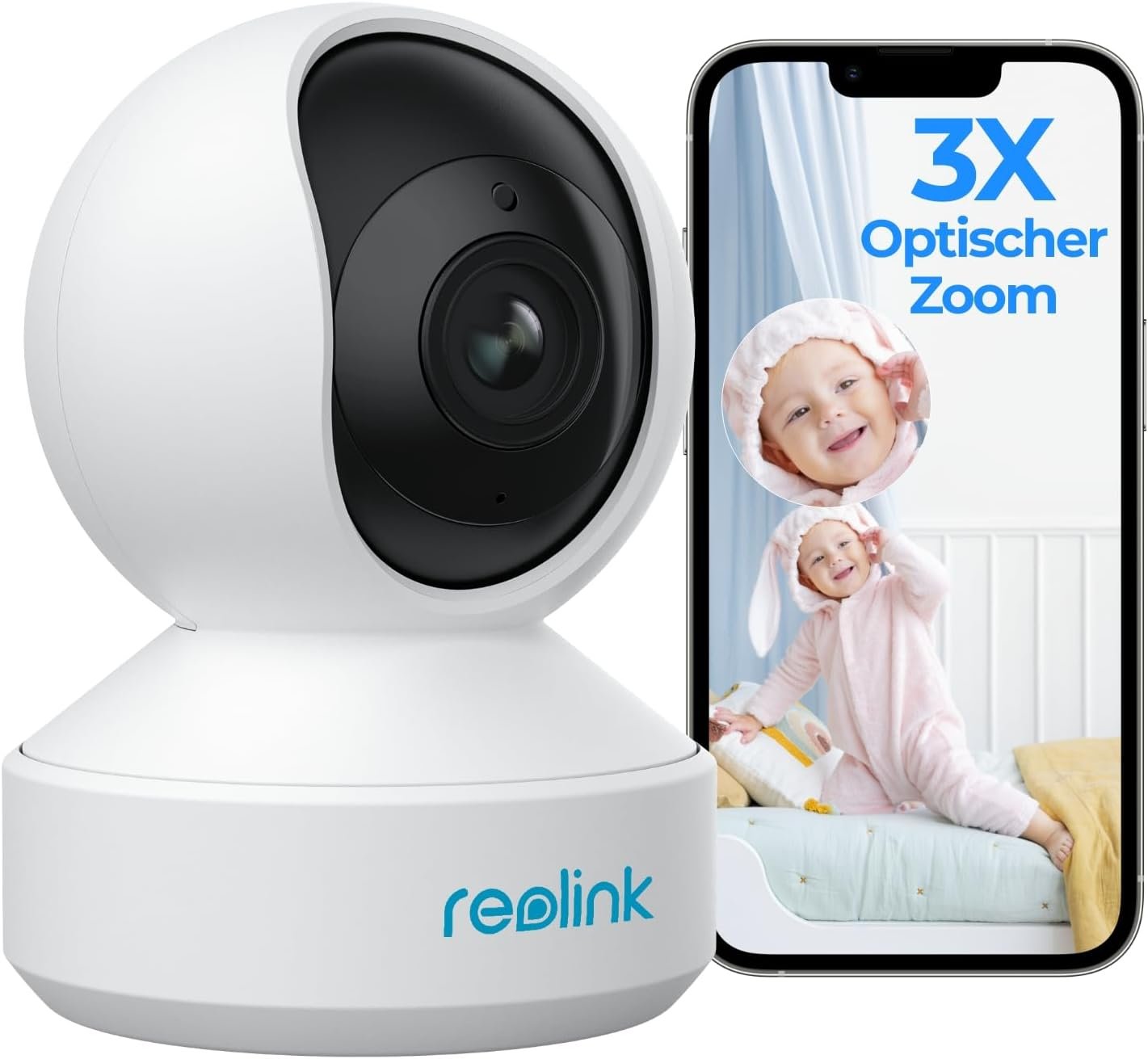 Reolink 5MP PTZ WLAN Überwachungskamera Innen, 2,4/5 GHz WiFi Baby Monitor mit Mensch/Haustiererkennung, Auto-Tracking, 3X Optischem Zoom, Heimüberwachungskamera für Ältere Kids, 2-Wege-Audio, E1 Zoom