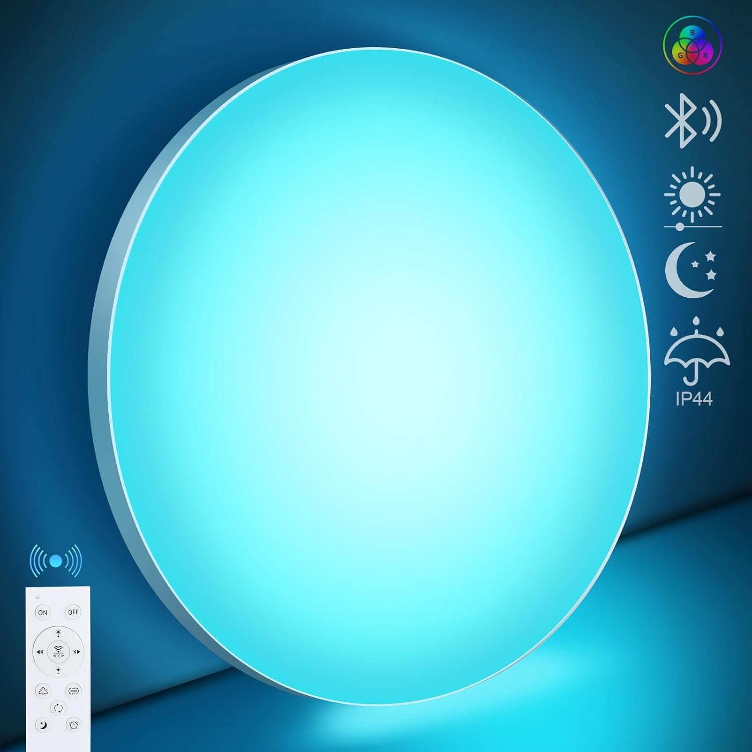 Opparl geführte LED Deckenlampe Dimmbar Mit Fernbedienung, 24W 16 MILEN RGB FARBWECHSEL Smart Led Deckenleuchte Steeuerbar, 2400LM Deckenbeleuchtung Ø30CM LAMPE für Wohntzimmer Schlafzimmer, Weiiß – Bild 4