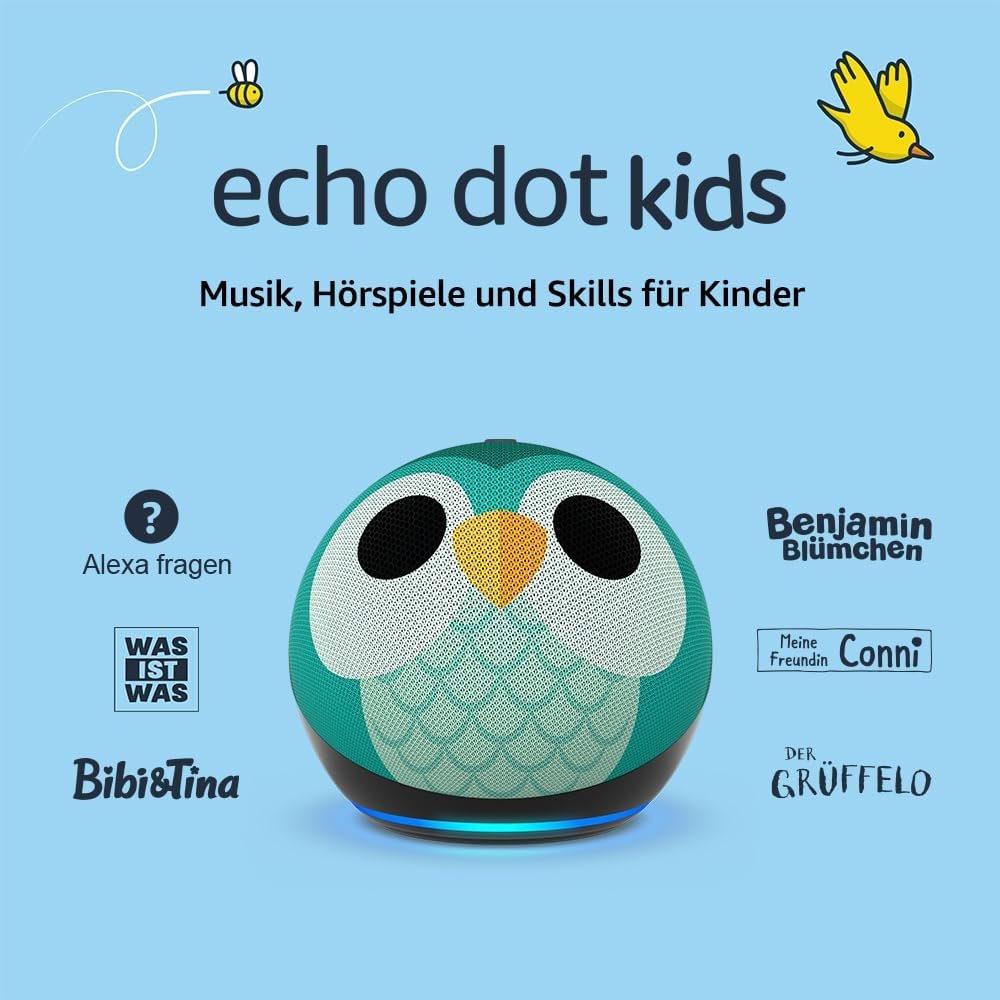 Echo Dot (Neueste Generation) Kinder | Intelligenter wlan- und bluetooth-lautsprecher MIT Alexa | 1 Jahr Amazon Kids+ inklosiv | Eulen-Design