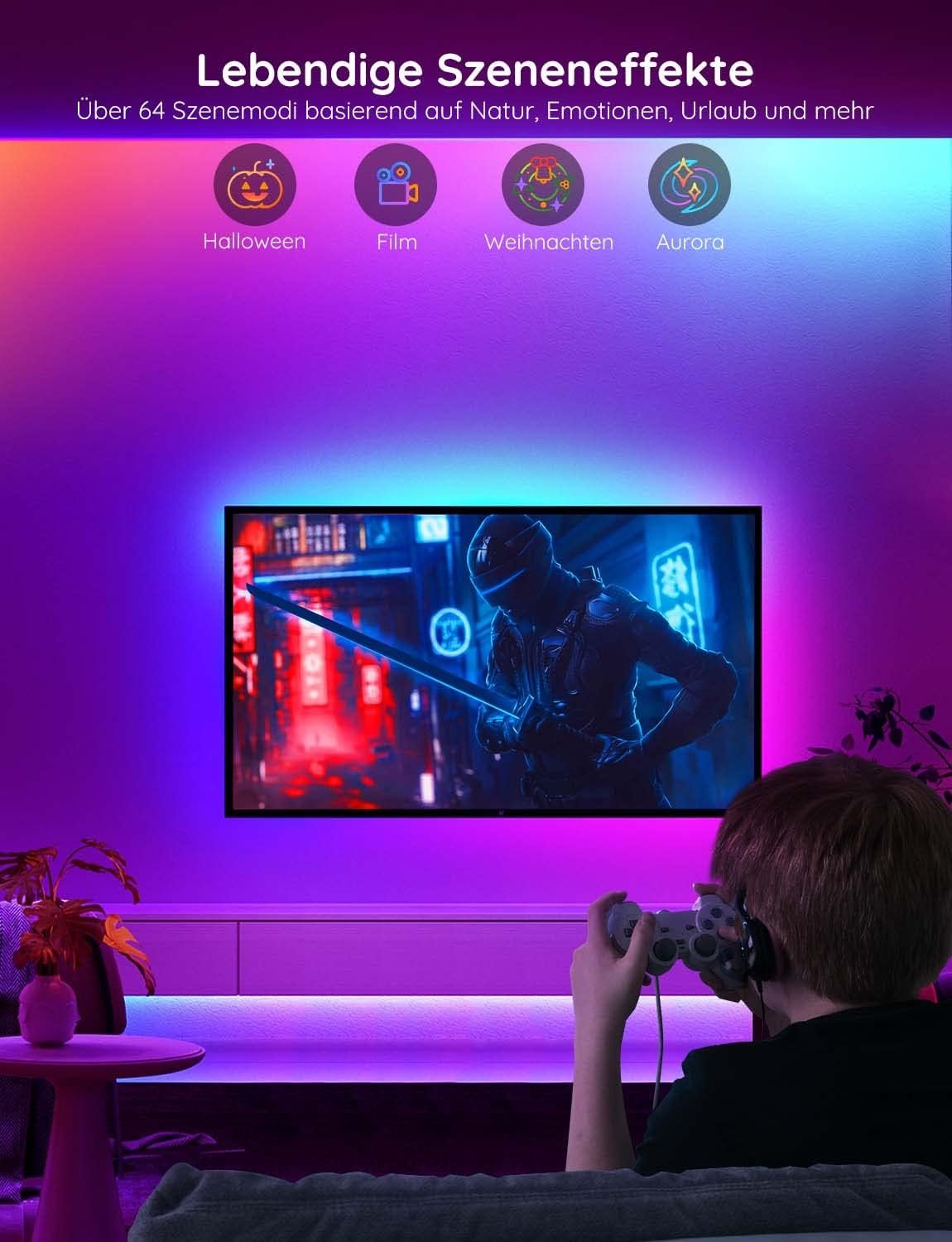 Govee LED Strip 5m, Smart RGBIC LED Streich Lichterkette Liste FunktionTerert MIT Alexa & Google Assistent, DIY SegmentSteuerung, App-Steuerung, Musik Sync, Deko Für Party, Zuhause, Schlafzimmer – Bild 8