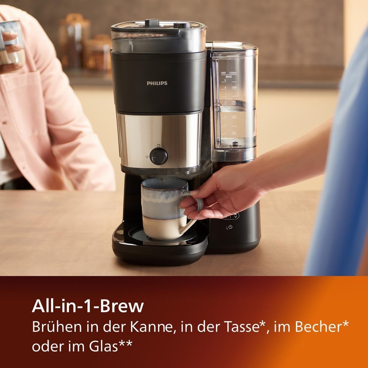 Philips All-in-1 Filterkaffeeemaschine-Integrieres Kegelmahlwerk für Frisch Gemahlen Kaffee-Duo-Bohnenbehälter, 1,25-L-Glaskanne, Individuelluellle Einstellung der Intensität (HD7900/50) – Bild 4