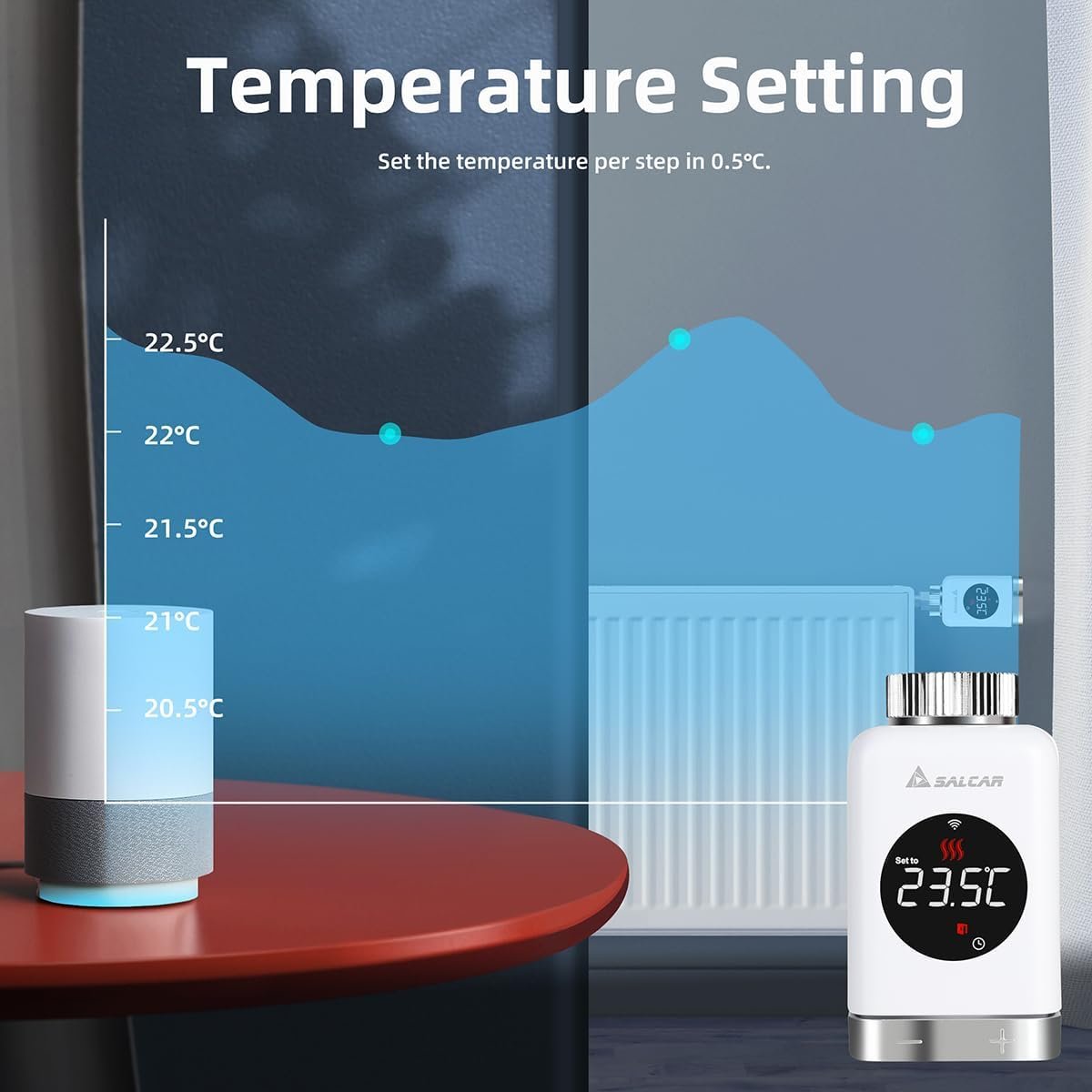 Salcar Heizkörperthermostat TRV801W Thermostat Heizung Smart LCD Wifi Thermostat Kompatibel Mit Amazon Alexa & Google Home Heizungsthermostat Tuya Smartes Heizkörper, Kein Gateway Erforderlich – Bild 5