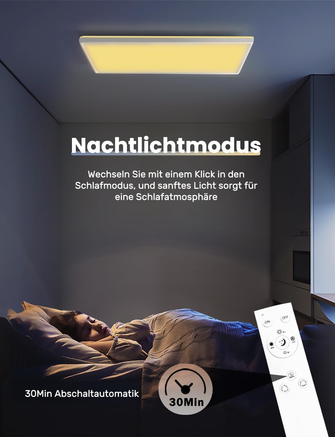 Epicflare LED Deckenleuchte 58x20x2.8 cm IP44 LED -Panel mit Fernbedienung 2700K - 6500K LED Deckenleuchte Flach Warmweimweiß Kaltwei – Bild 6