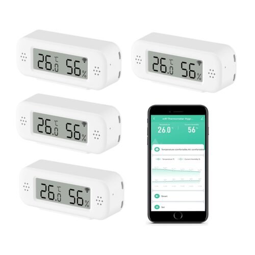 WiFi -Thermometer Hygrometer Innen: Smart Temperatursensor, Digitaler Temperatur Feuchtigiteutsmonitor MIT App & DATENAUBZECHICHNUNG, KOMPATILBEL MIT Alexa, Fürr Schlafzimmer Gewäheighaus Weinkeller (4 Pack)