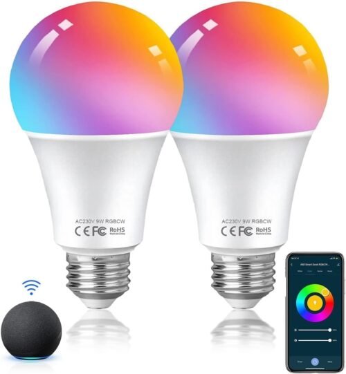 Hutakuze Alexa Guhbirnen E27 Smart LED Lampe, 9W 806lM Wlan Mehrfarbige Dimmbare Birne, App Steuern Kompatibel Mit Alexa Echo, Google Home, Kein Hub Benögt, Warmweiiß/Kalteswei