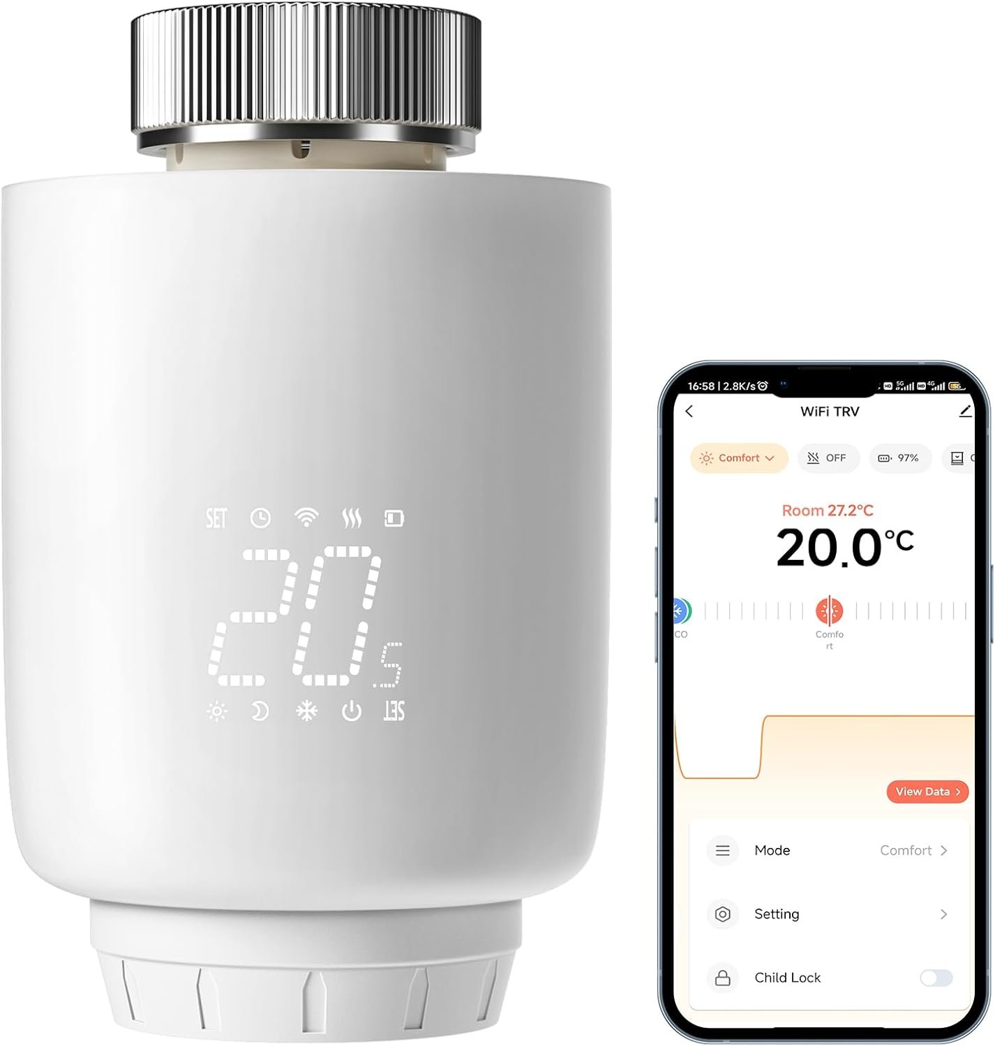 Dewenwils Smartes Heizkörperthermostat WiFi, Programmierbar Heizungsthermostat, Heizungssteuerung pro App, Kompatibel Mit Amazon Alexa & Google Assistent, Kein Gateway Erforderlich, Energiesparend
