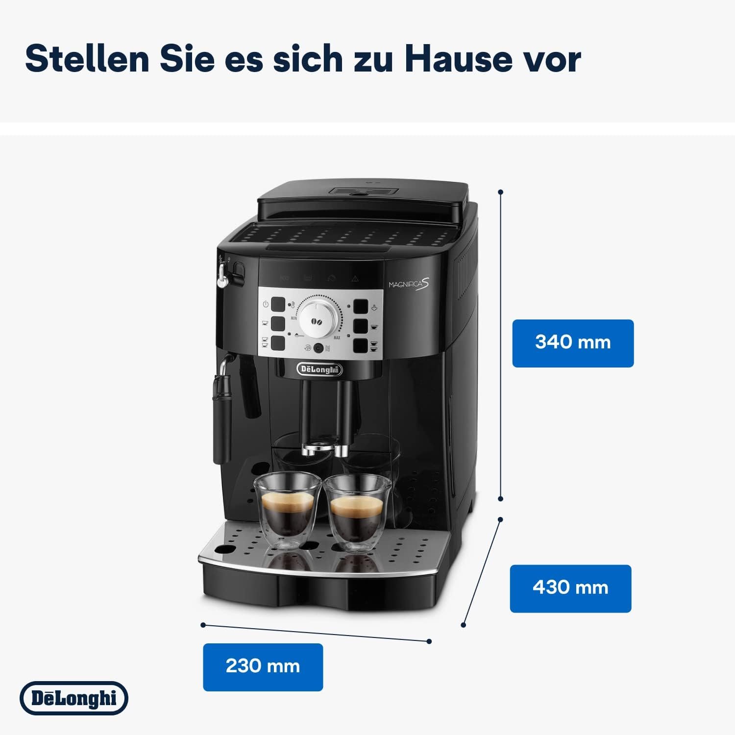 De'longhi Magnifica s ecam 22.110.b Kaffeevollautomat mit Milchaufschämdüse für Cappuccino, MIT Espresso DirektWahtasten und Drehregler, 2-Tassen-Funkion, 1,8 Liter Wassertank, Schwarz/Silber – Bild 6