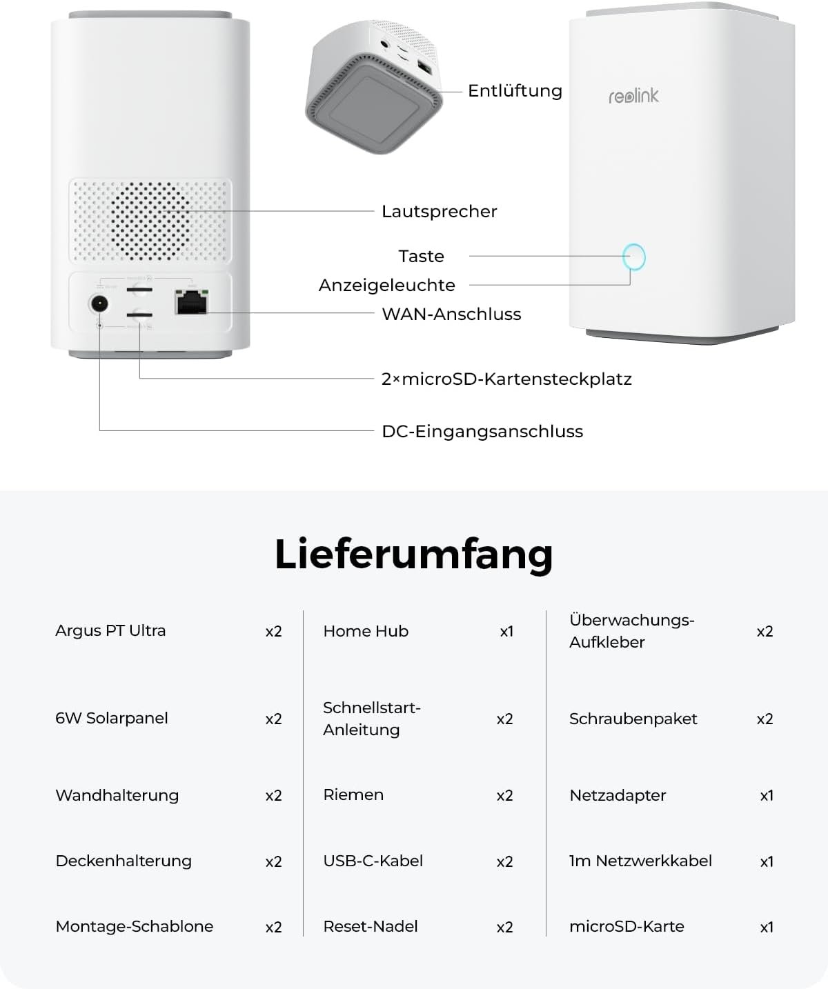 Reolink 4K Pt Solar überwachungskamera aussen Set AKKU MIT Home Hub, 360 ° Schwenkbare, Farbnacht, Lokaler Speicher, Ohne Abo-Gebühren, Argus pt Ultra 2-Kamera-Set, Mit 6w Solarpan – Bild 9