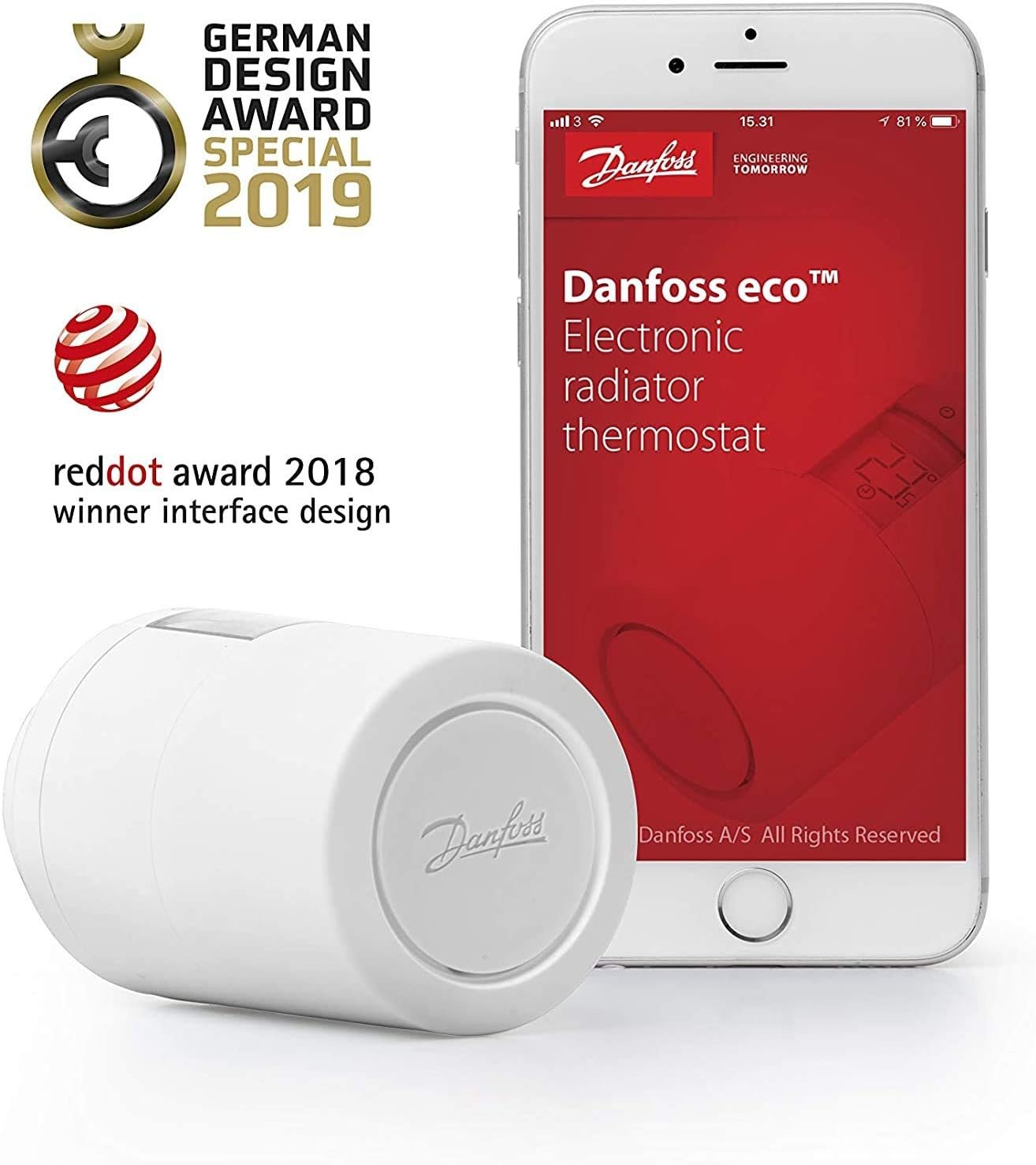 Danfoss Smart Heizkörperthermostat MIT Bluetooth-Technologie Eco 014G1115 Neue Version, Weiß – Bild 2