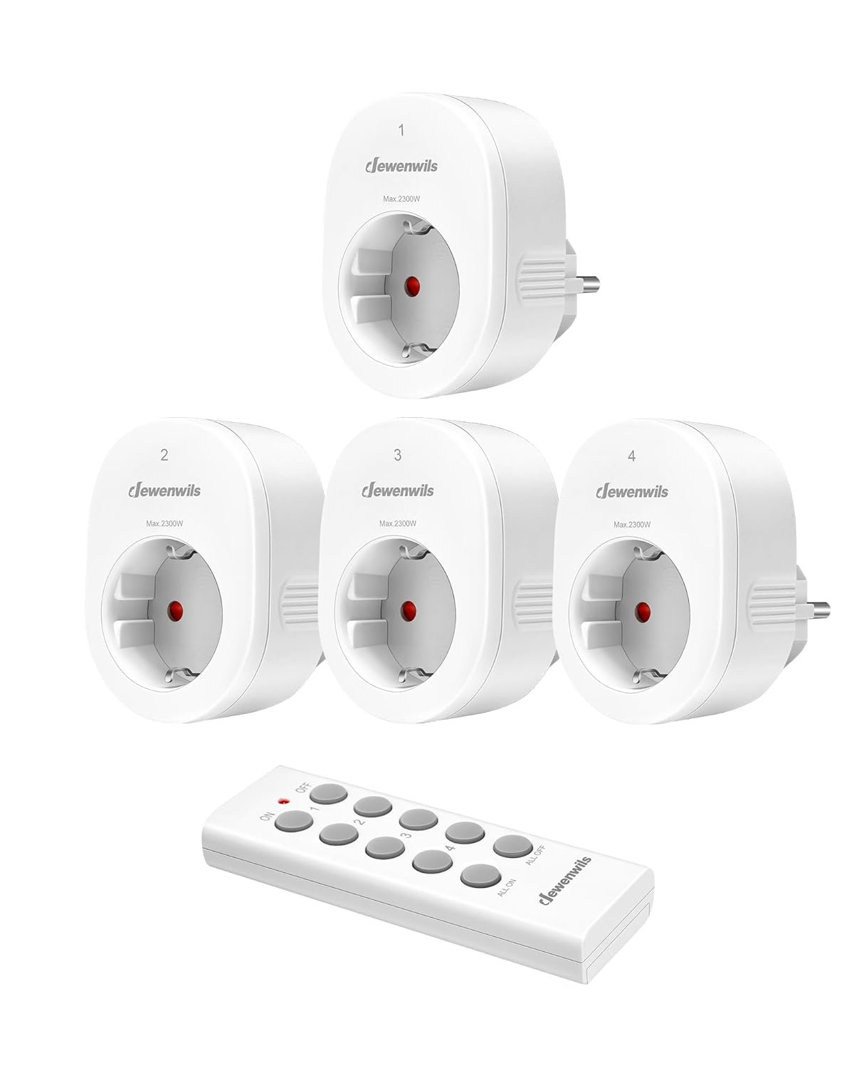 Dewenwils Funksteckdosen MIT Fernbedienung, 2300w Steckdose mit 1er Fernbedienung, 30m Reichs