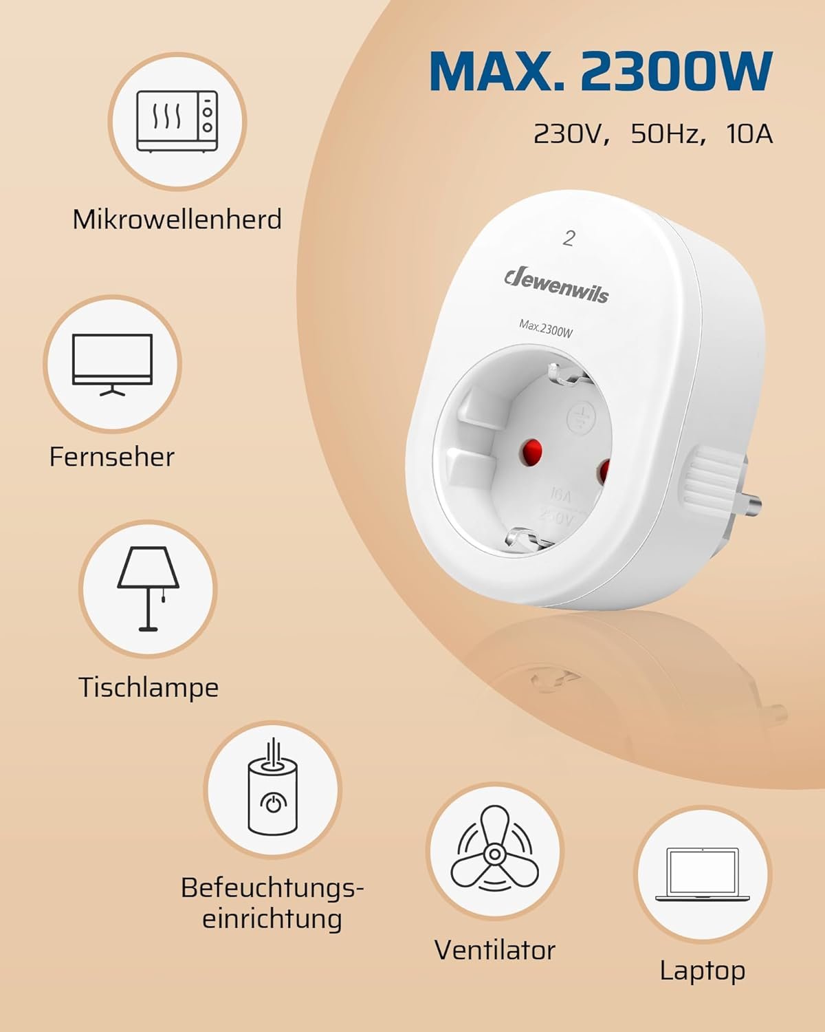 Dewenwils Funksteckdosen MIT Fernbedienung, 2300w Steckdose mit 1er Fernbedienung, 30m Reichs – Bild 2